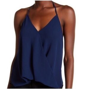 NEW Lily White Sleeveless V Neck Navy Chiffon Surplus Wrap Blouse